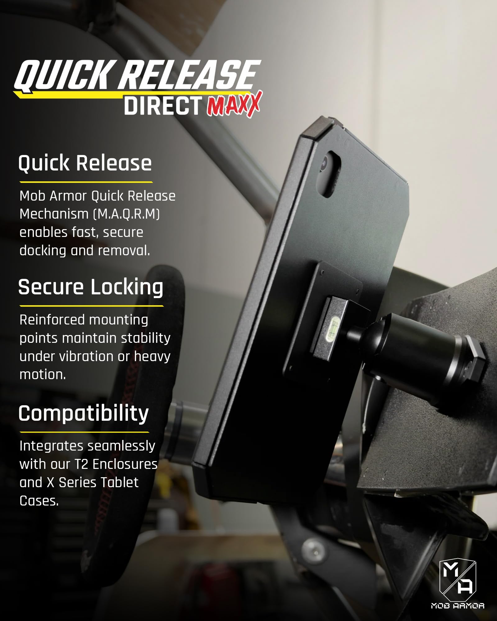 Mob Armor Grip Maxx Combo Direct Mount - Rugged Tablet Holder with Quick Detach System, Adjustable Swivel Ball Head, and Dual Installation Options for Cars, Workspaces, and More