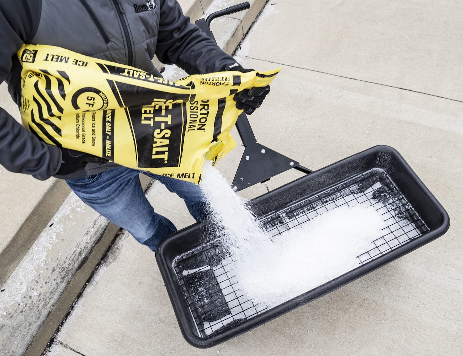 SaltDogg Buyers Products WB400 Walk-Behind Drop Spreader, 2.5 cu ft Poly Hopper (200 lb), Stainless Frame/Agitator, 44 in Path, 13 in Pneumatic Tires, Rain Cover & Screen, Made in USA