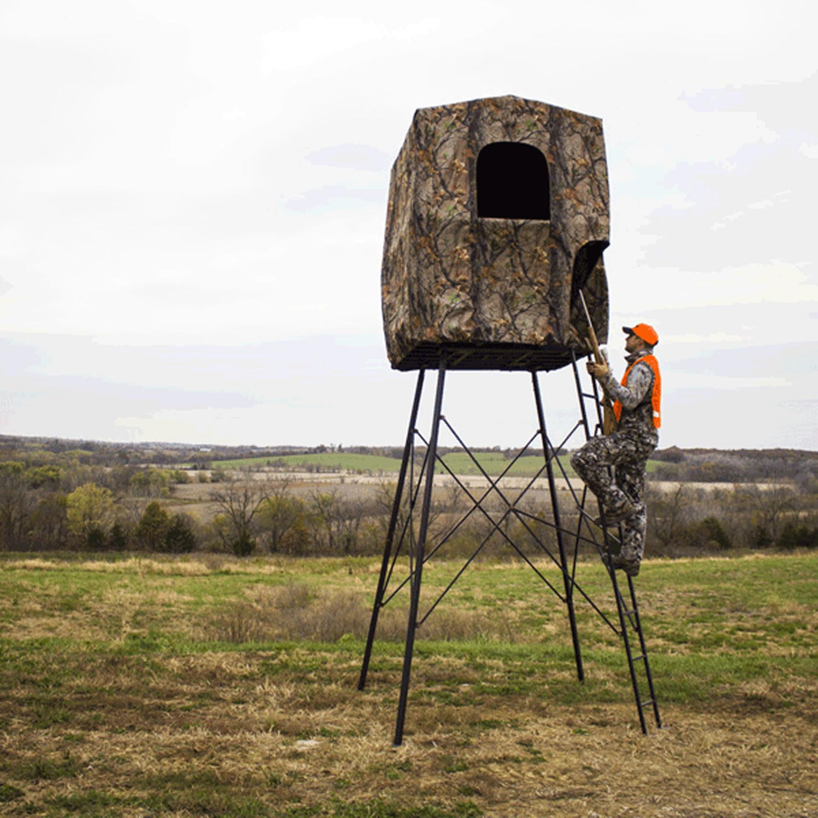 12' Muddy Quad Pod - 57" L x 57" W Durable Steel 500 Pound Capacity Hunting Outdoor Platform with Full-Surround Shooting Rail & 2 Flex-Tek Seats, Blind Kit Not Included