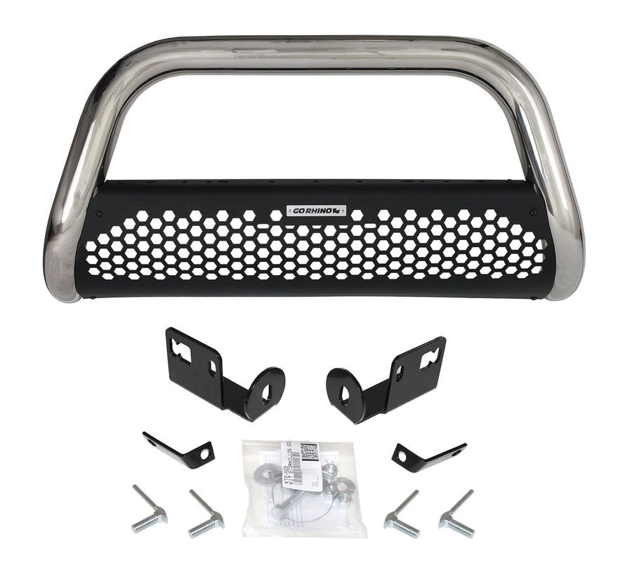 RC2 Grille Guard & Mounting Brackets Kit Go Rhino | Stainless Steel, Polished | 55218PS | Fits 2014 - 2015 Chevrolet Silverado 1500 (Excludes Driver Alert package)