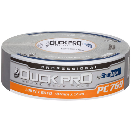 Duck Pro Shurtape Professional Grade, Clean Removal Duct Tape for Indoor/Outdoor, Bundling and Repair, 48mm x 60yd, 12.2 mil, Metallic Silver, 1 Roll (105458)