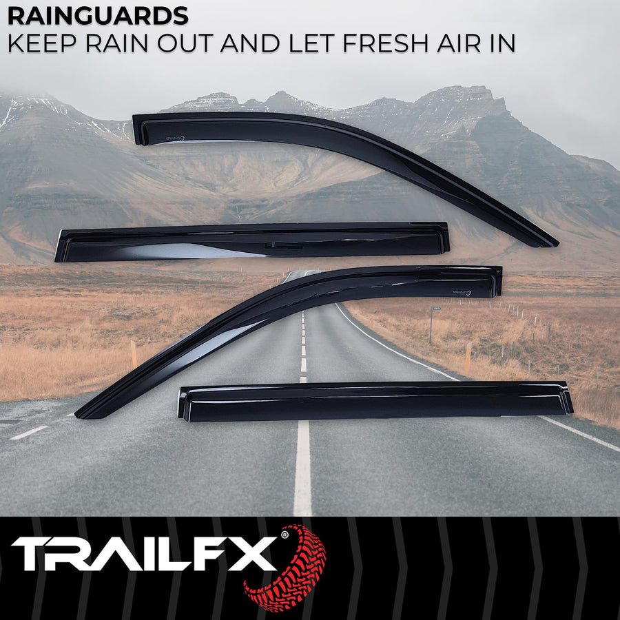 TrailFX Rainguards Acrylic Fits 2021-2024 Chevrolet Suburban 2021-2024 GMC Yukon XL Low Profile Tape-On Smoke Window Vents Outside Channel Mount Set of 4 Rain Guards TrailFX 4716H