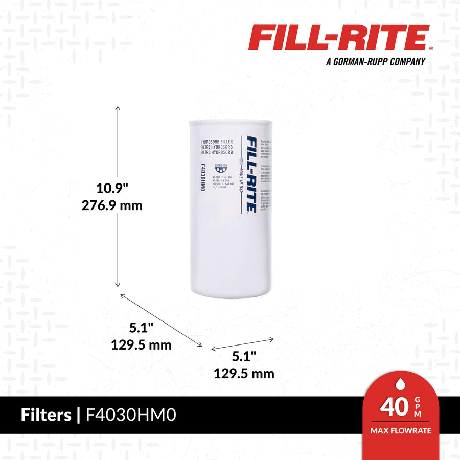 Fill-Rite 40 GPM (151 LPM) Water Detecting F4030HM0 Spin-On Fuel Filter 30 Micron
