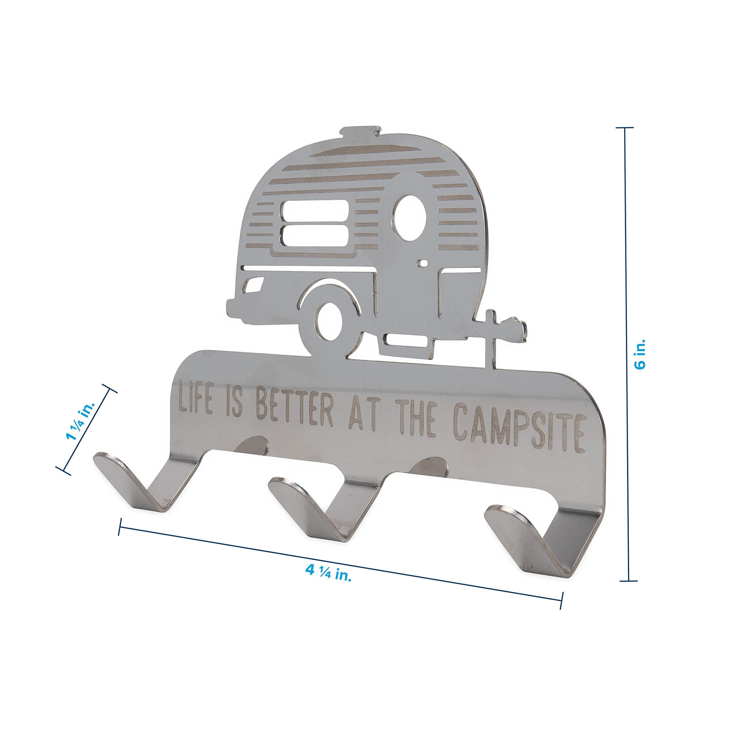 3-Hook Camco Life is Better at The Campsite Stick-On Key/Leash Hanger | Ideal for Small Spaces | Made of Durable Stainless Steel | (53368)