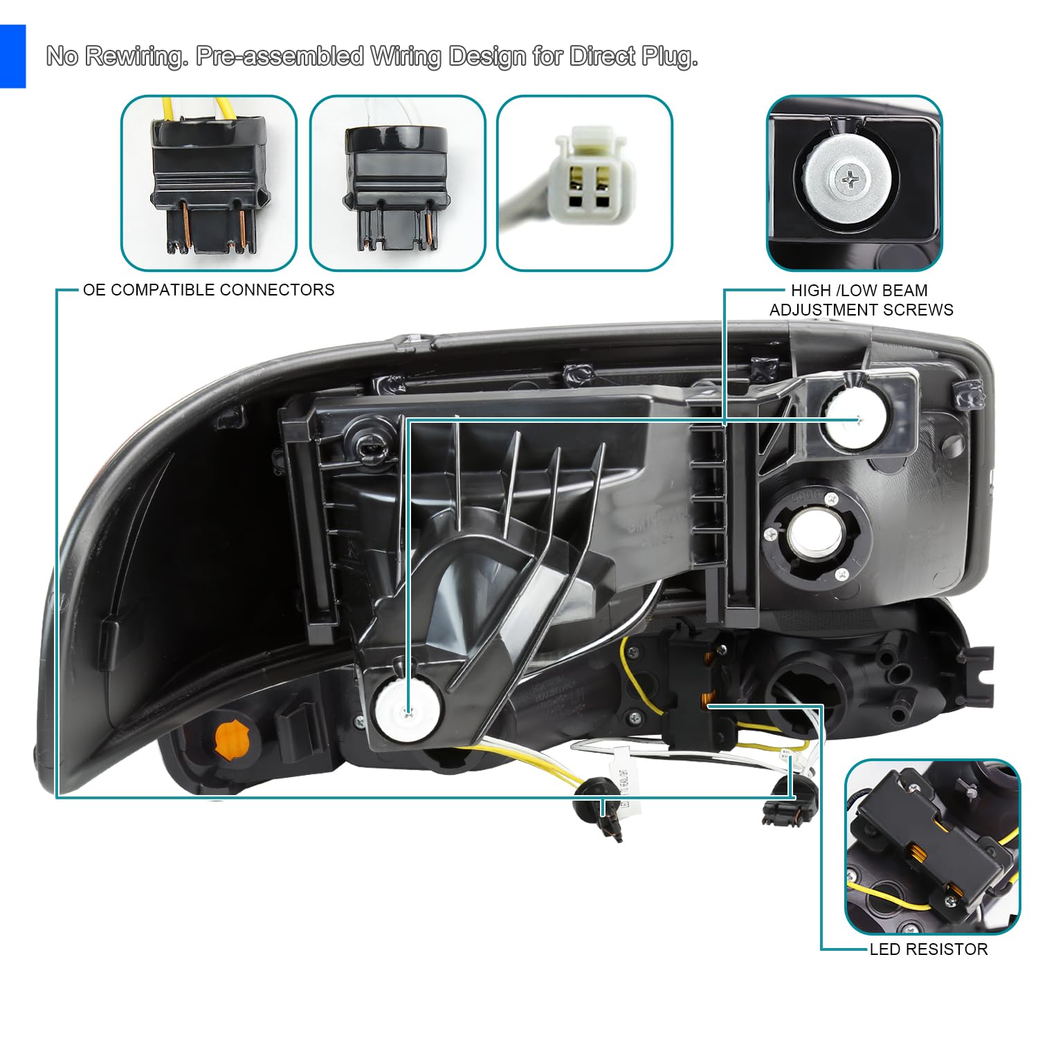 Black Smoke LED Tube Headlights + Sequential Bumper Lights SPEC-D TUNING Compatible with 1999-2006 GMC Sierra 1500/2500/3500