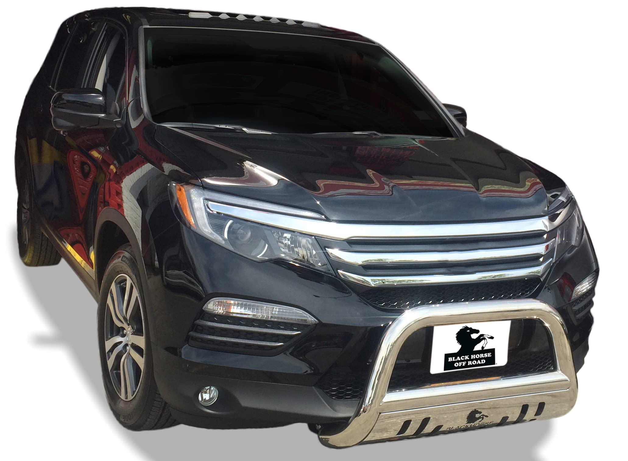 Bull Bar Black Horse Off Road Skid Plate Stainless Steel Compatible with 2014-2020 AcuraMDX|2018-2020 Honda Odyssey|2017-2022 Honda Passport|2016-2022 Honda Pilot|2017-2023 Honda Ridgeline-BB158107-SP