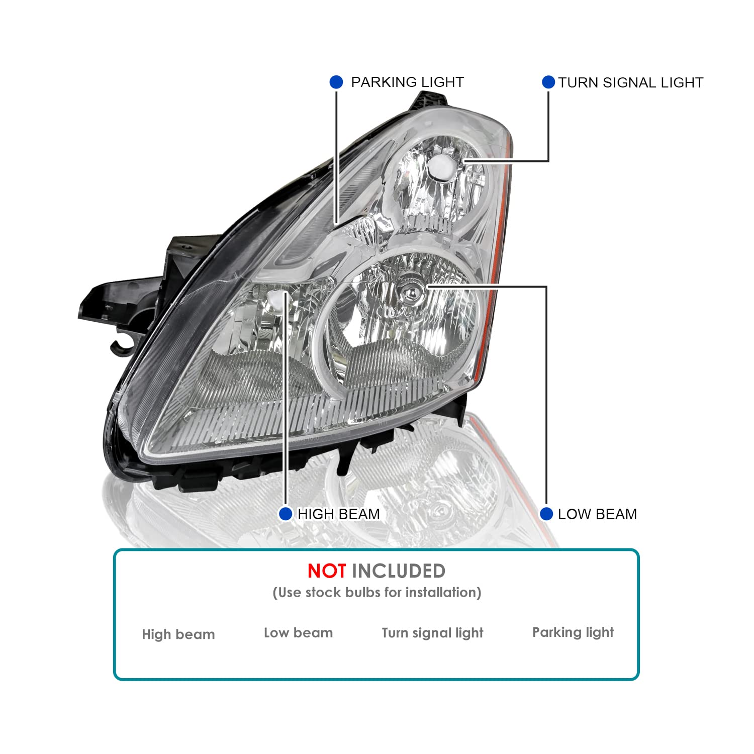 Left Driver Side Chrome Headlight SPEC-D TUNING Compatible with 2010-2012 Nissan Altima 4Dr Sedan Models