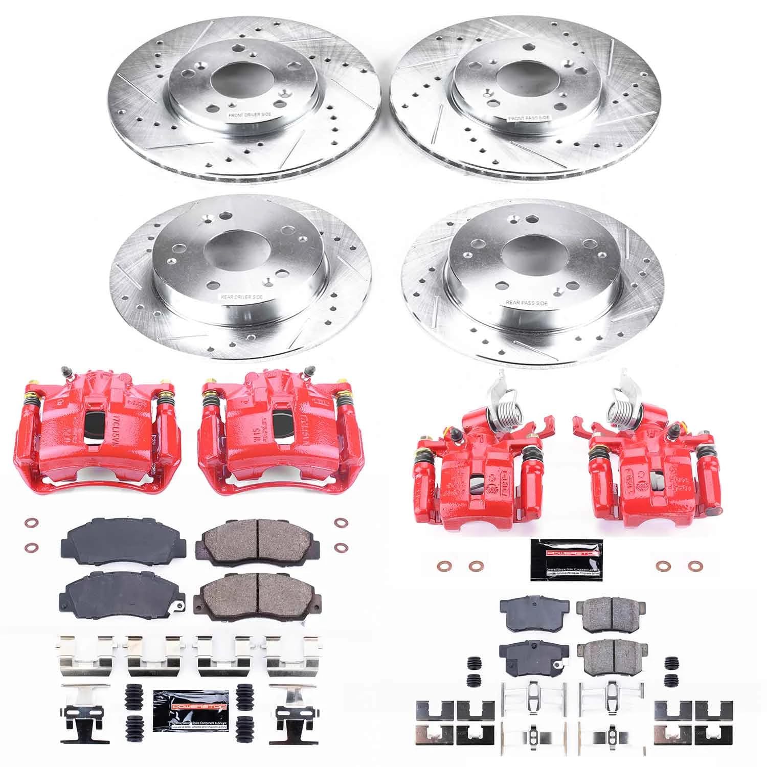 Power Stop Z23 KC1042 Evolution Front and Rear Brake Caliper Kit- Brake Rotors, Brake Pads, Brake Calipers For Honda Accord 1998-2002 [Model Specific]
