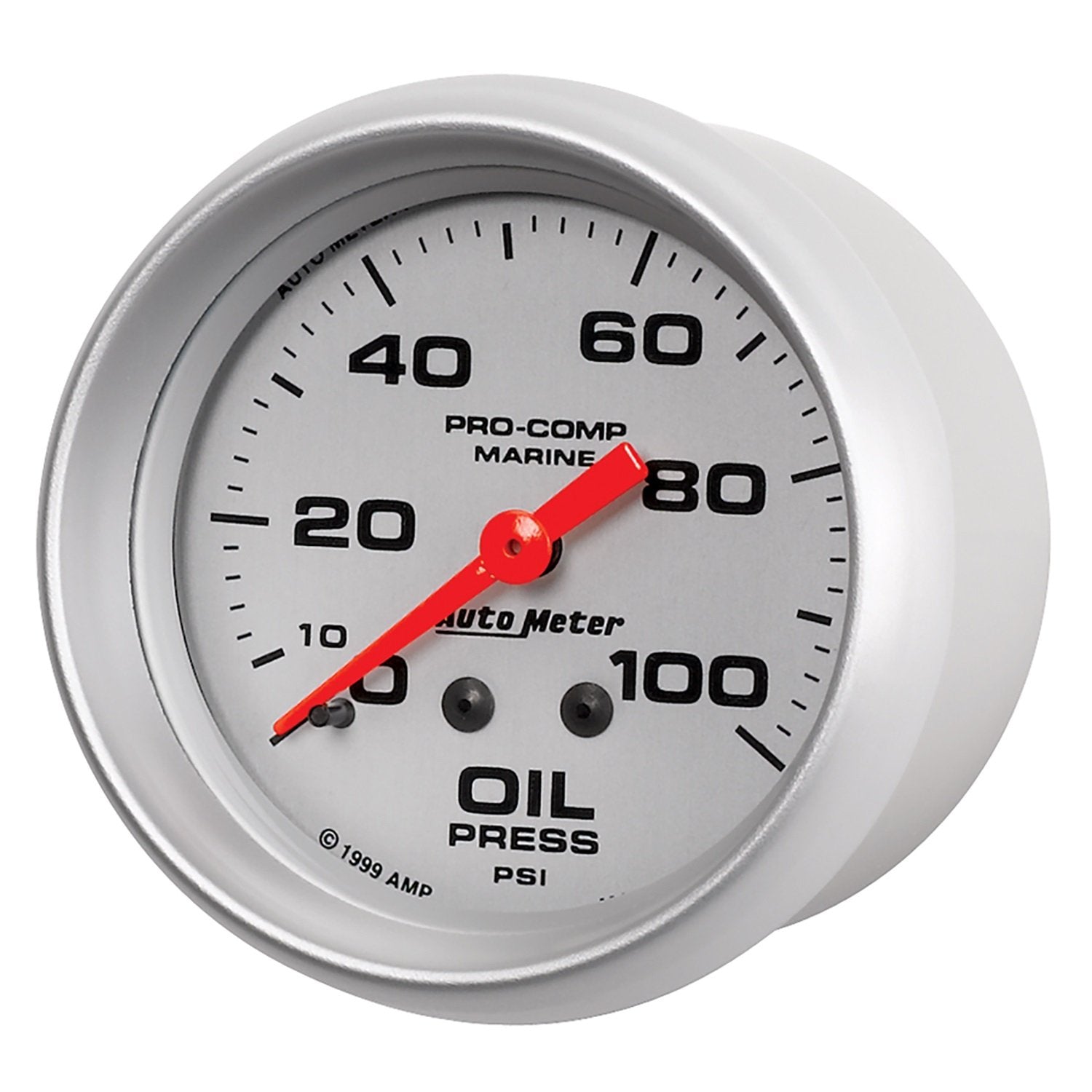 Oil Pressure AutoMeter Gauge, 2 5/8", 100Psi, Mechanical, Marine Silver (200777-33)