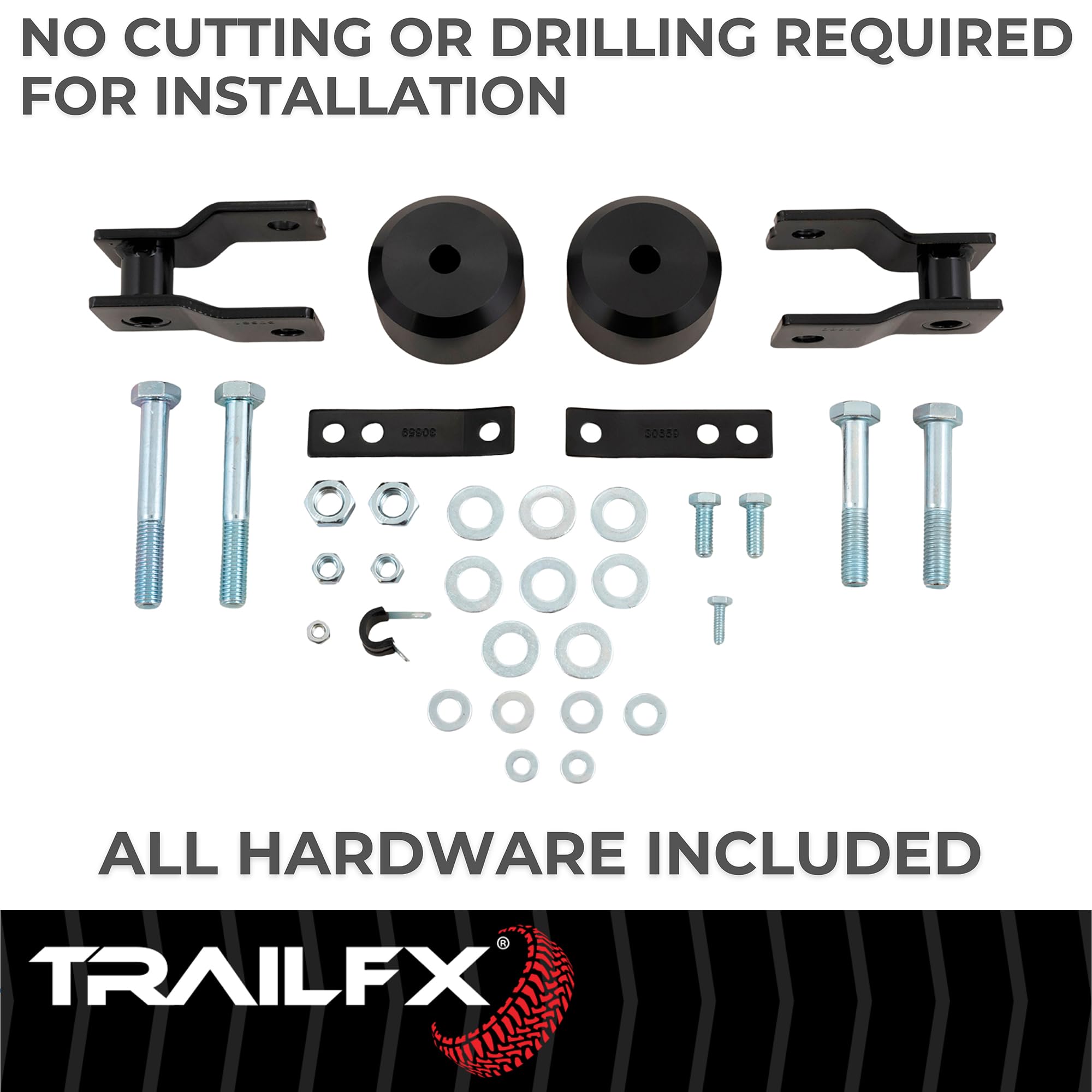 TrailFX Leveling Kit F-250 Super Duty and F-350 Super Duty Fits Four Wheel Drive 2017-2024 Coil Spring 2 Inch Spacers Anodized Aluminum Includes Installation Hardware TrailFX F20LL4