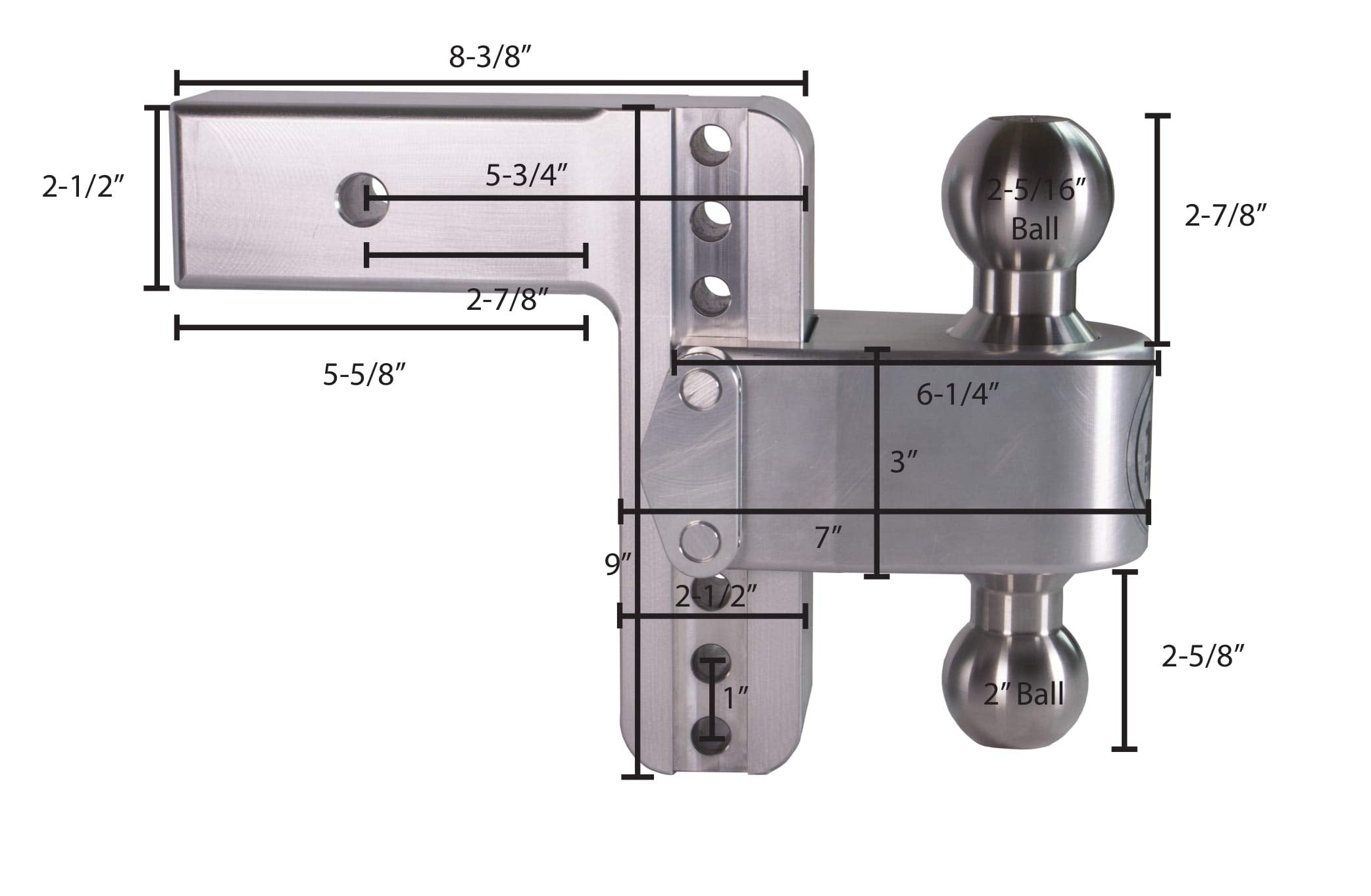 Weigh Safe 6" Drop CTB625CERBLA, 180 Hitch w/ 2.5" Shank/Shaft, Adjustable Aluminum Trailer Hitch & Ball Mount, Chrome Plated Combo Ball (2" & 2-5/16") & a Double-pin Key Lock CERAKOTE Black