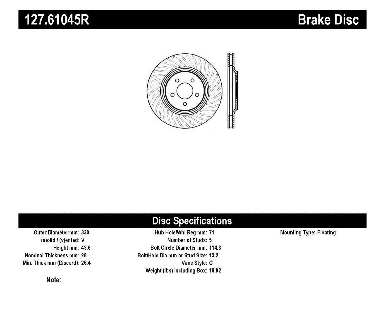 Sport Drilled/Slotted Brake Rotor StopTech 127.61045R (Front Right), 1 Pack