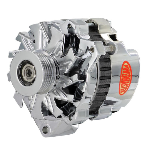 Alt GM CS130 Chrome 105A 6 grv Pulley Offset Right MTG 1-Wire or OE Hookup - Powermaster