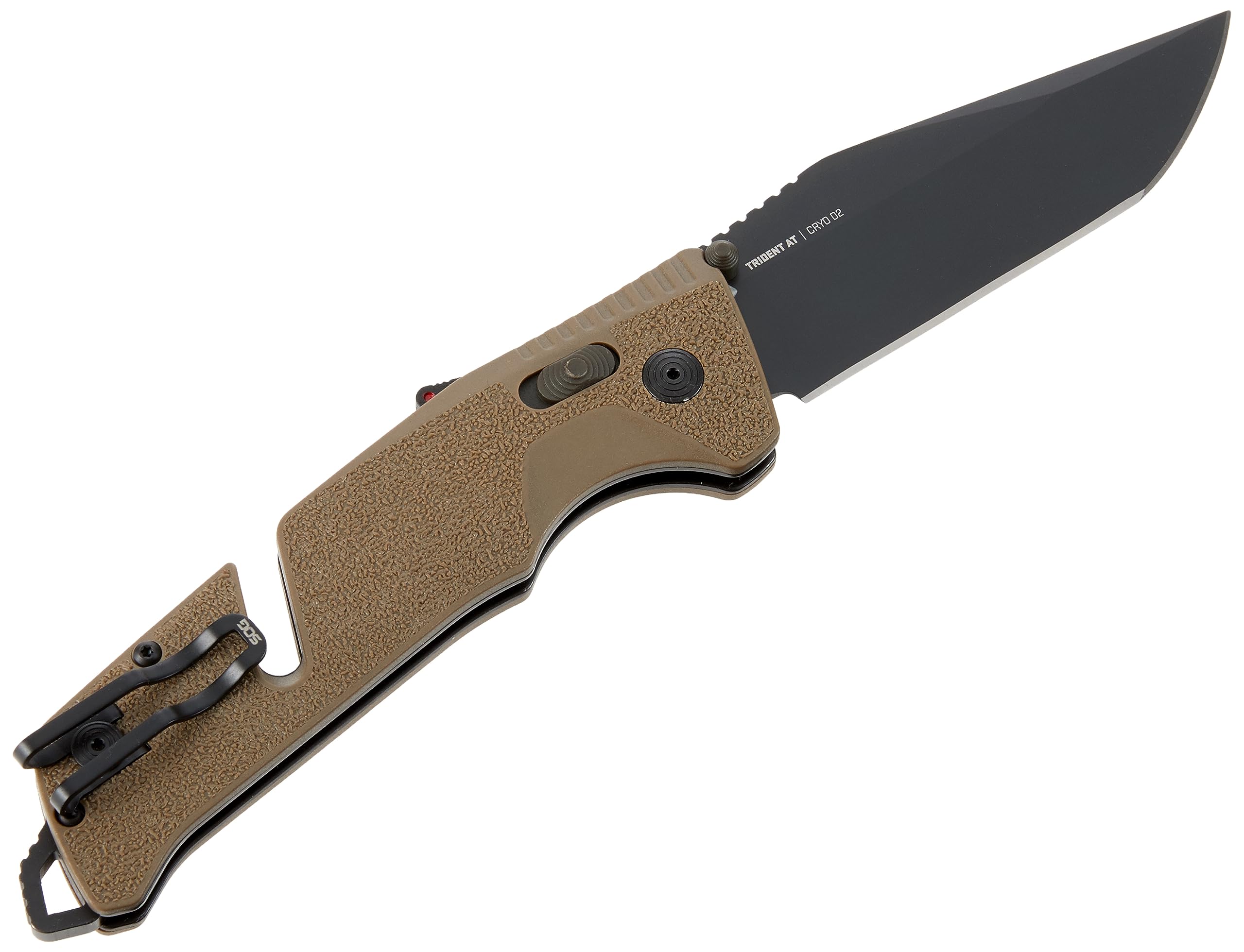 SOG Ambidextrous Trident at Professional Tanto Folding Knives | Heat-Treated CRYO D2 3.75" Stainless Steel Blade, Flat Dark Earth