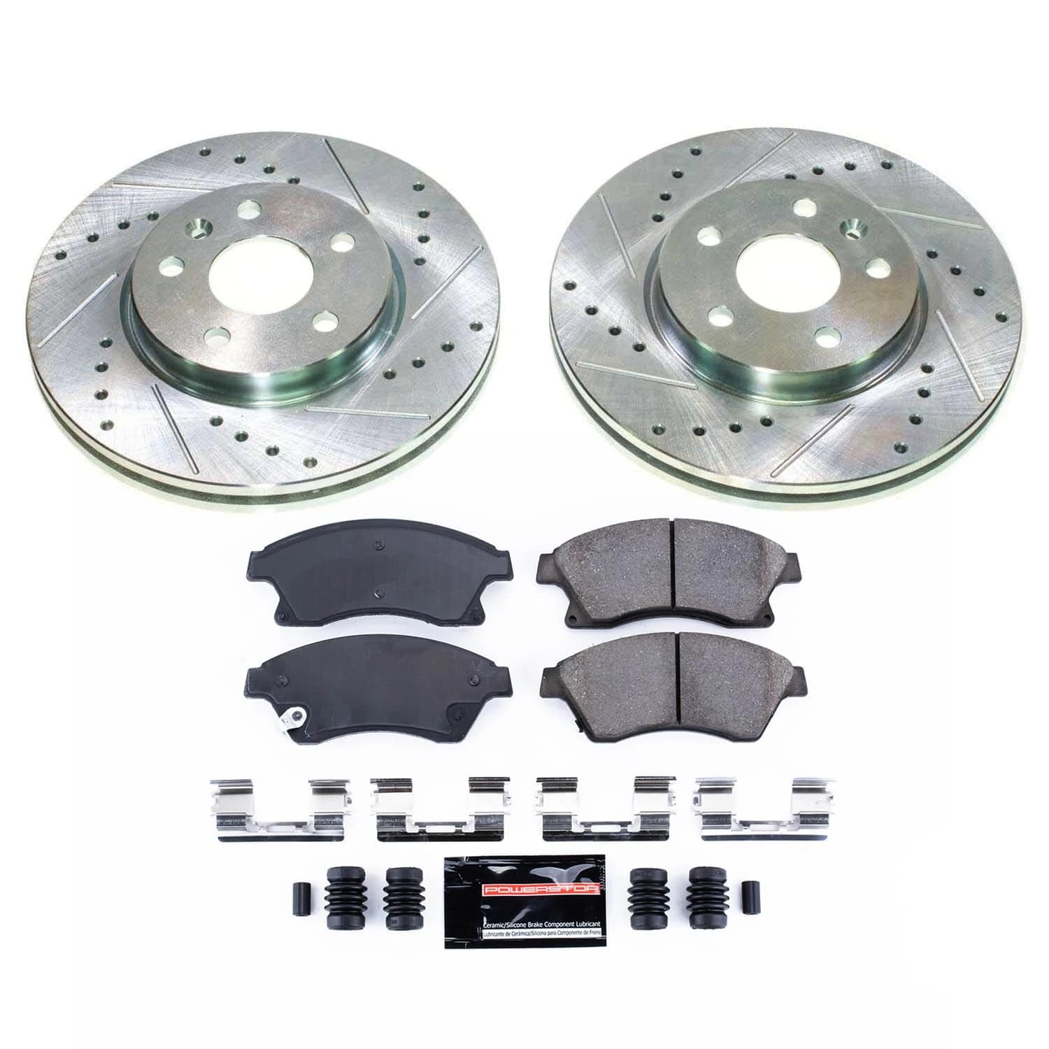 Power Stop K5550 Z23 Carbon Fiber Brake Pads with Drilled & Slotted Brake Rotors Kit For 2011 2012 2013 2014 2015 2016 Chevy Cruze | 2012-2017 Chevy Sonic