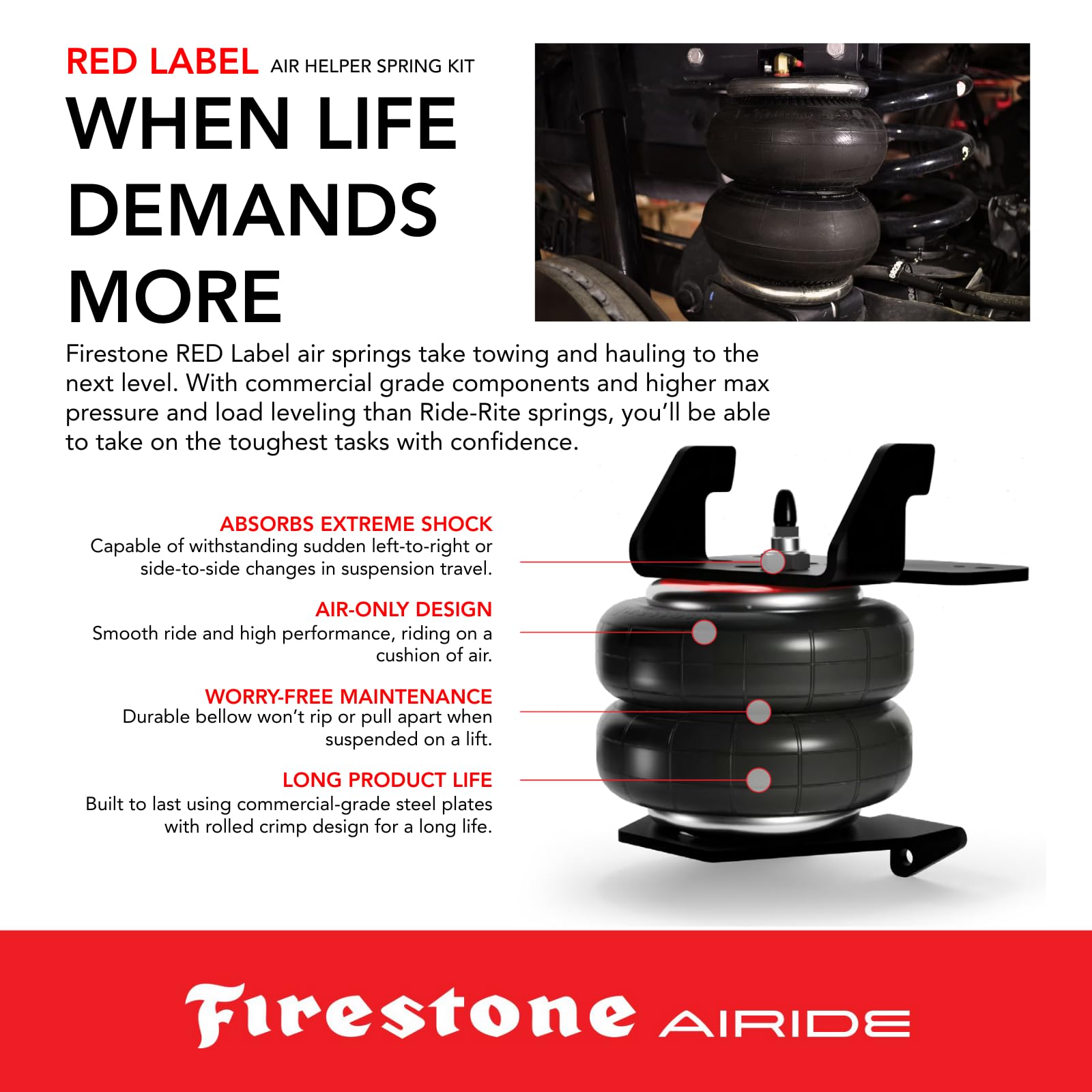 Firestone 2706 Airide Red Label Rear Springs Kit fits 2014-2025 Ram 2500 | 5-150 PSI | No Drill Installation | Load Capacity of 7,500 Pounds | Enhanced Coating