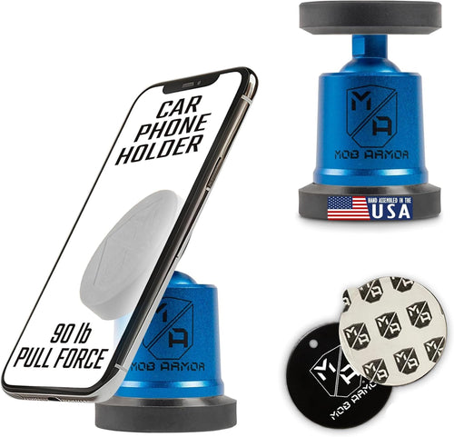 Mob Armor Maxx MobNetic - USA Assembled Magnetic Phone Holder for Car, Magnetic Car Phone Mount, 90-Degree Tilt, 360-Degree Rotation, Aluminum Metal, Compatible with iPhone & Android - Blue