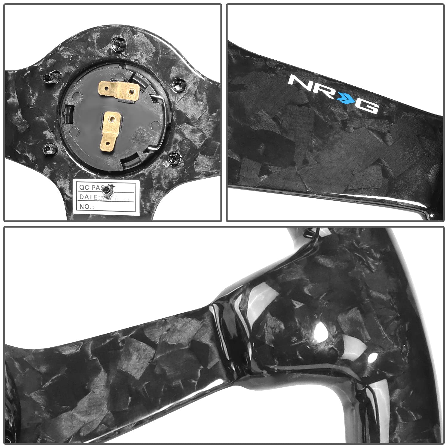 NRG Innovations Forged Carbon Fiber NRG-ST-036FC Light Weight Steering Wheel 350mm 3'Deep Dish, Gloss Black, 6 X 70 PCD
