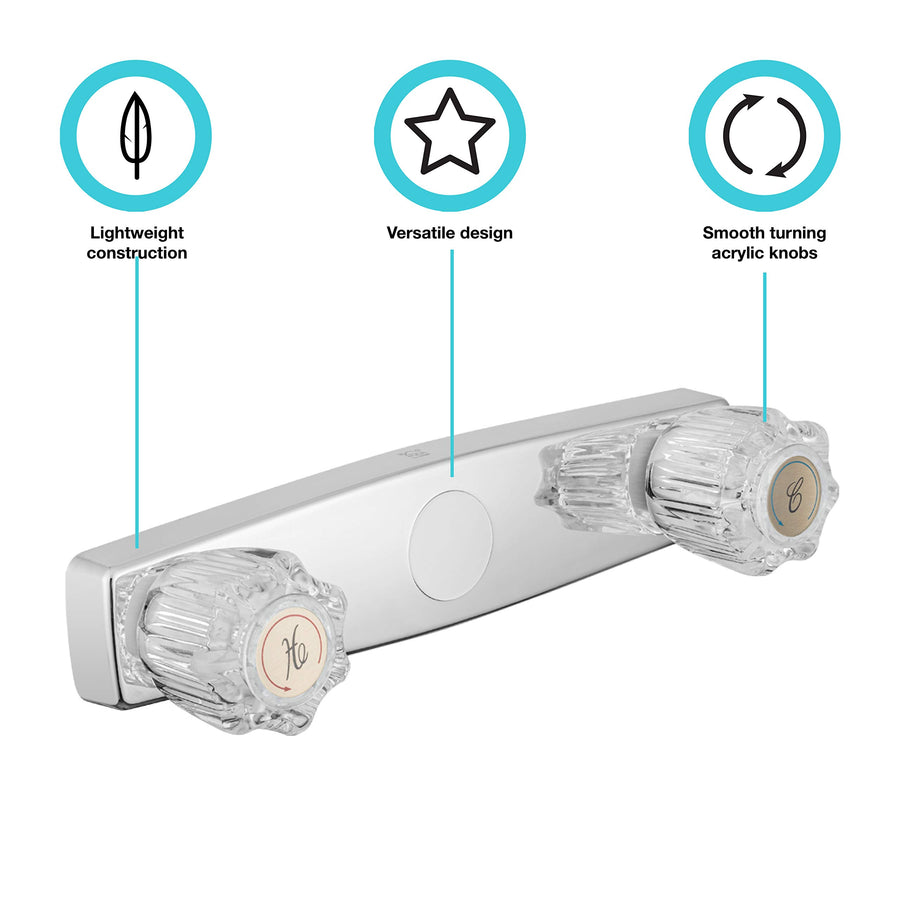 Dura Faucet Shower Economical Faucet with Classic Clear Acrylic Knobs (Chrome Polished)
