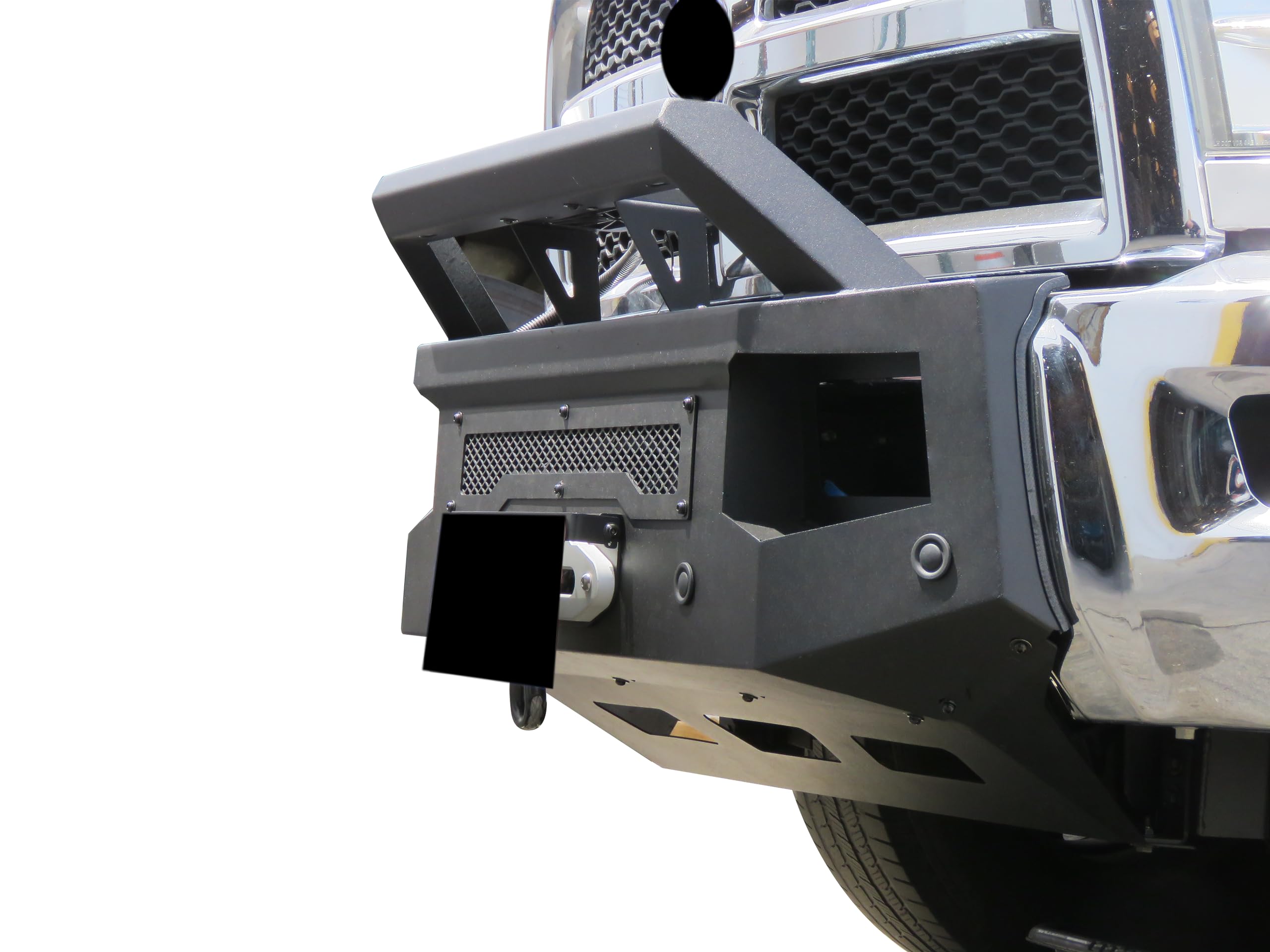 Heavy Duty Black Horse Armour III Front Winch Bumper Kit & Winch Textured Black Compatible with 2013-2018 Ram 2500|2013-2018 Ram 3500-AR3HD31-W12