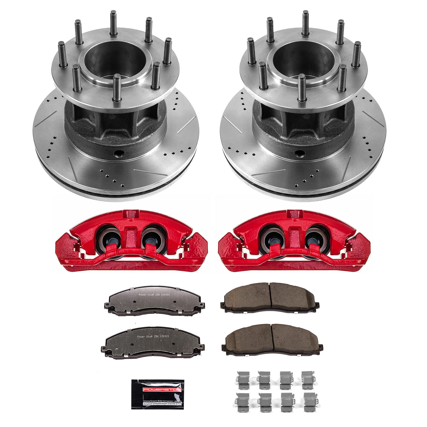 Power Stop Front KC6823-36 Z36 Truck & Tow Brake Pad and Rotor Kit with Red Powder Coated Calipers For Ford F-350 Super Duty 2013-2016 [Model Specific]