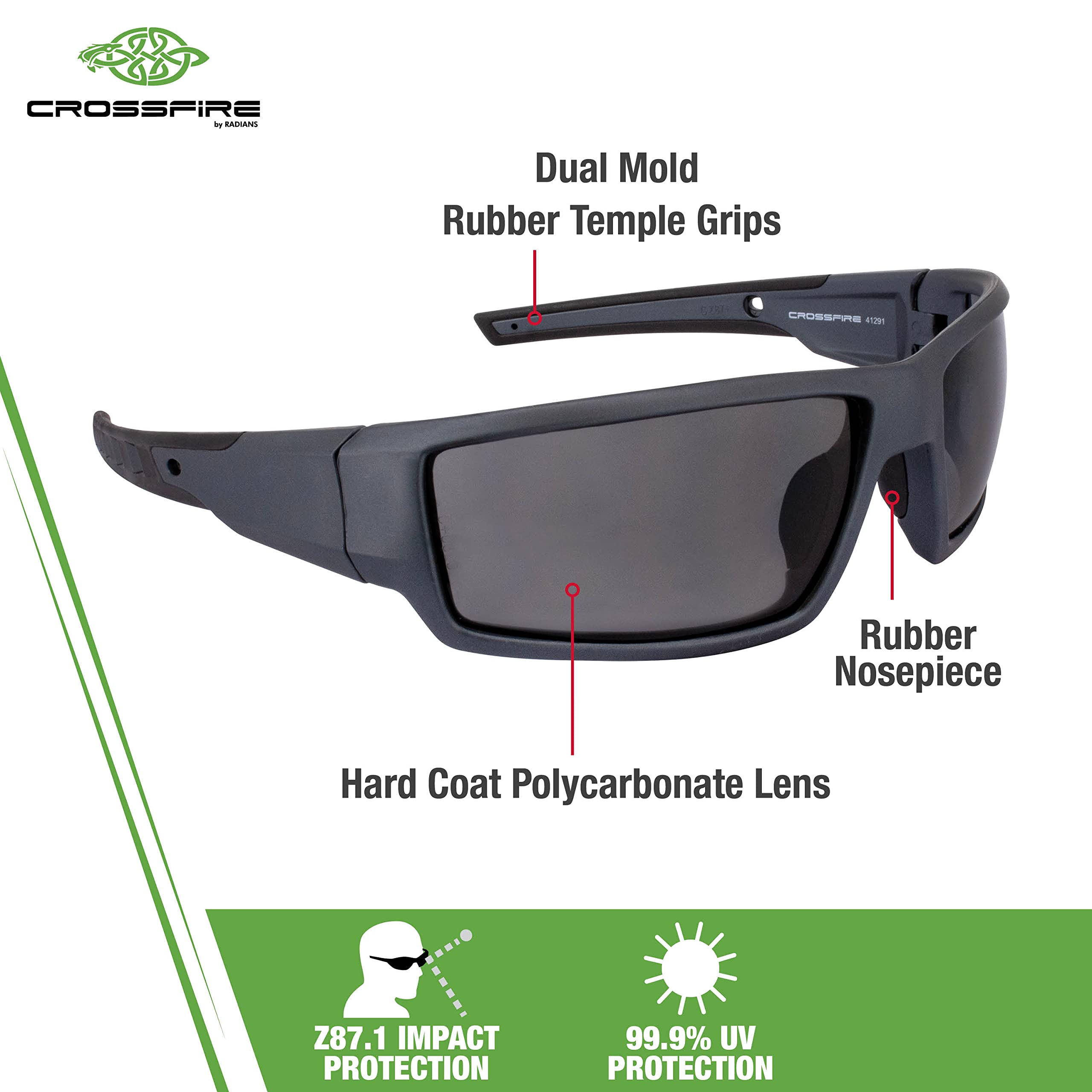 Radians® Cumulus Crossfire® 41291 Premium Safety Eyewear - Aluminum Gray Frame - Smoke Lens - Unisex