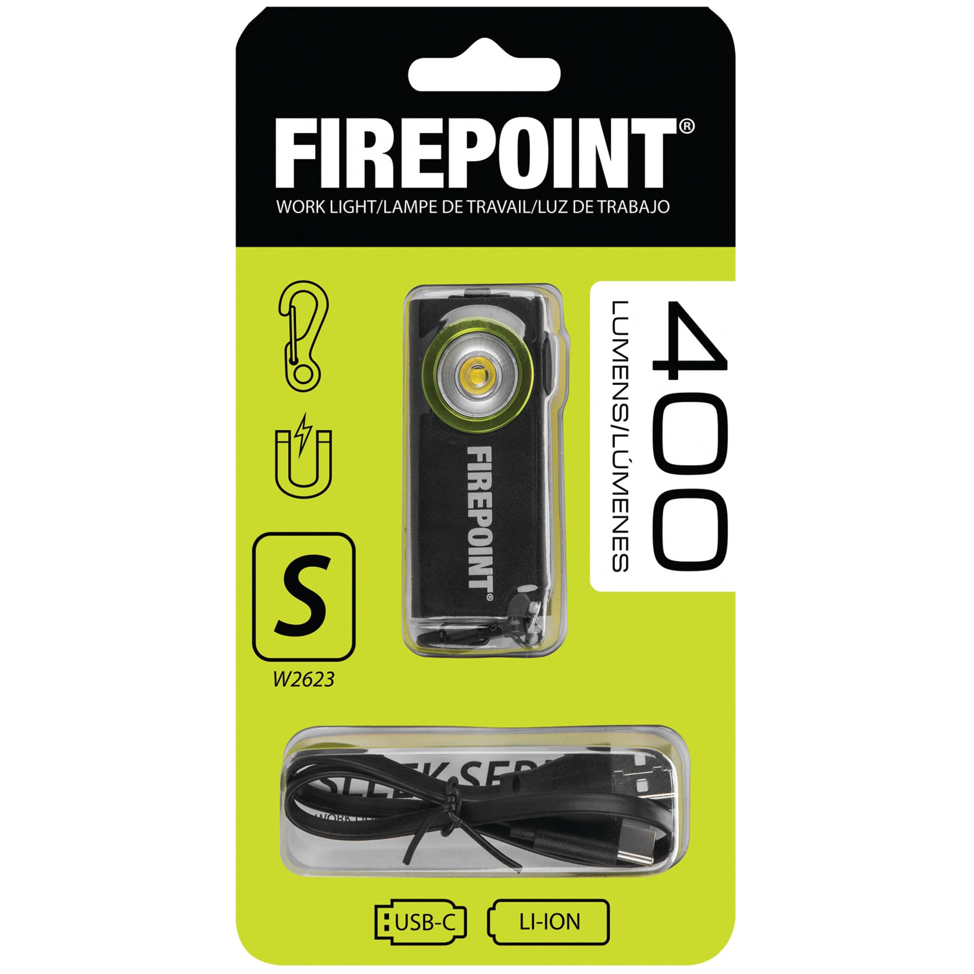 Firepoint Performance Tool W2623 400+ LM Li-Ion Slim Pocket Light, Cree LED, Magnetic Base, Keychain Carabiner, Pocket Clip, Black/Green