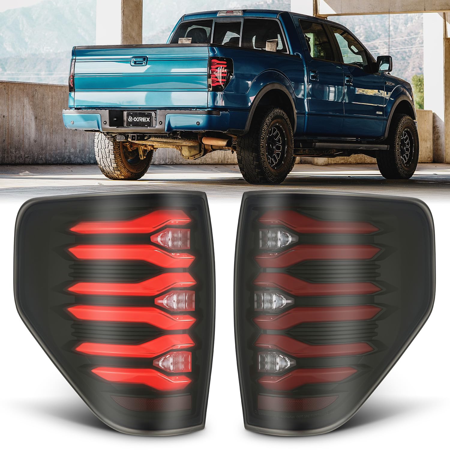 LUXX-Series AlphaRex LED Tail Lights Black-Red for 09-14 F150
