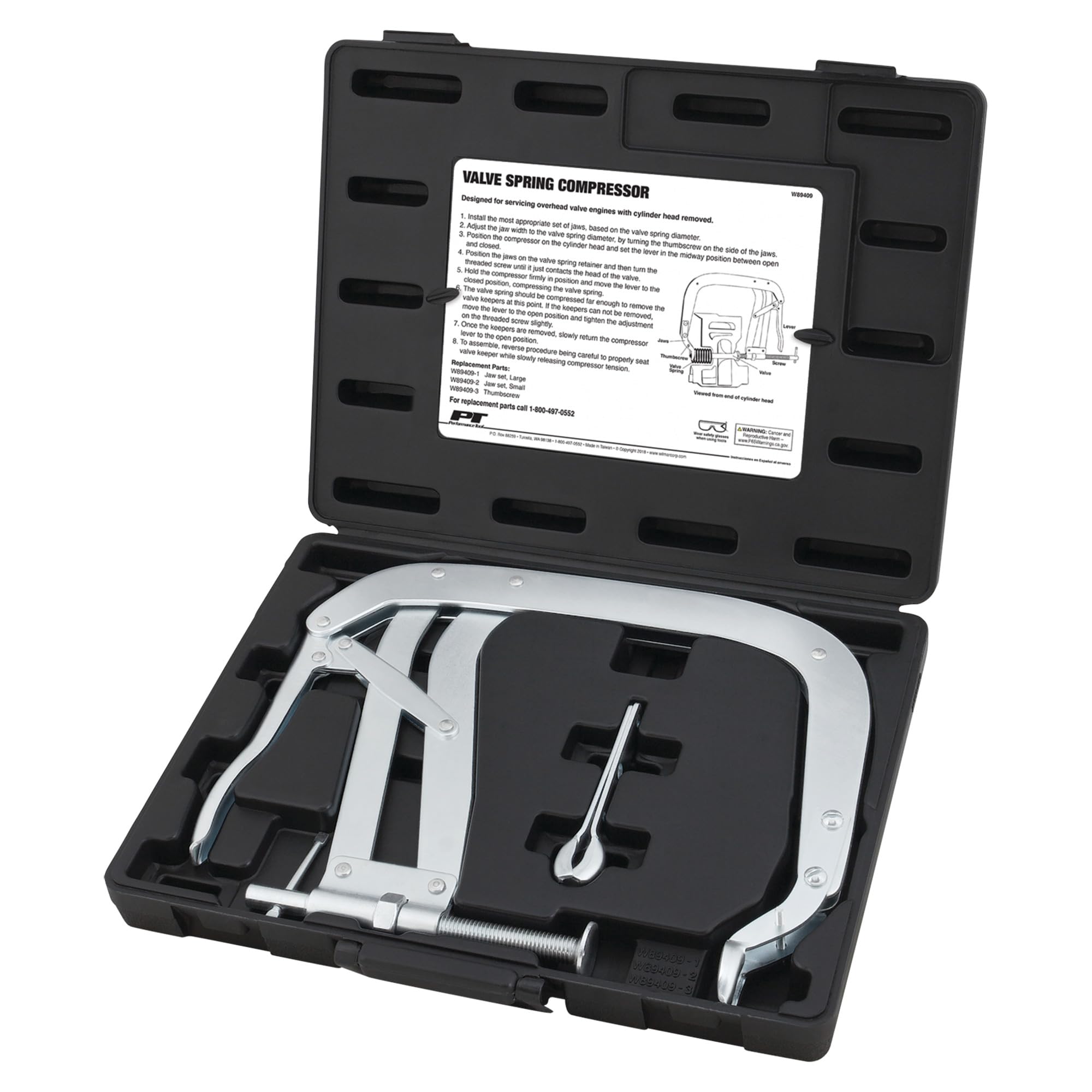 Heavy Duty Performance Tool W89409 Valve Spring Compressor, Jaws Small and Large Included