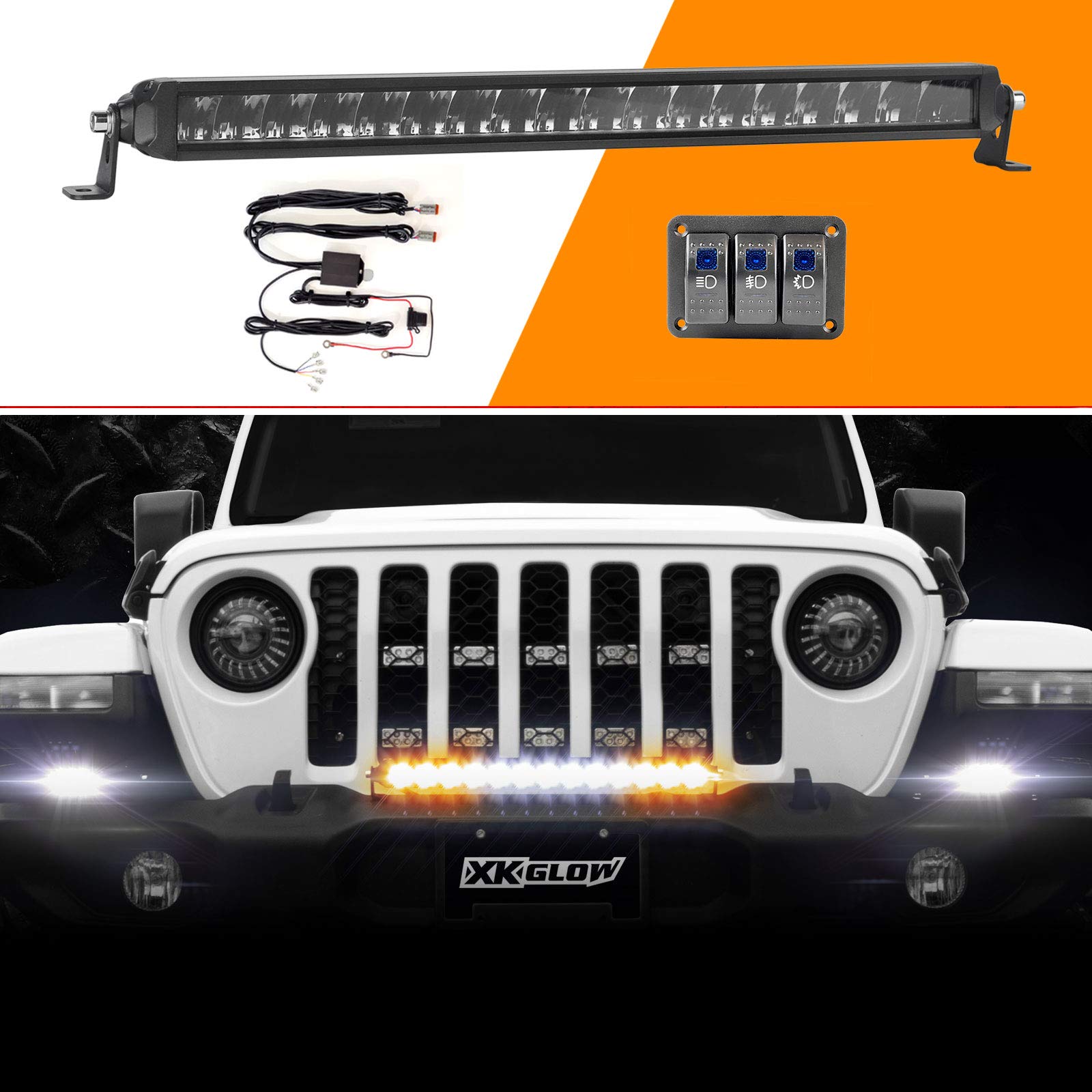 2nd Gen XKGLOW 20in Razor Light High Beam Driving Fog Strobe Combo with Wire & Switch