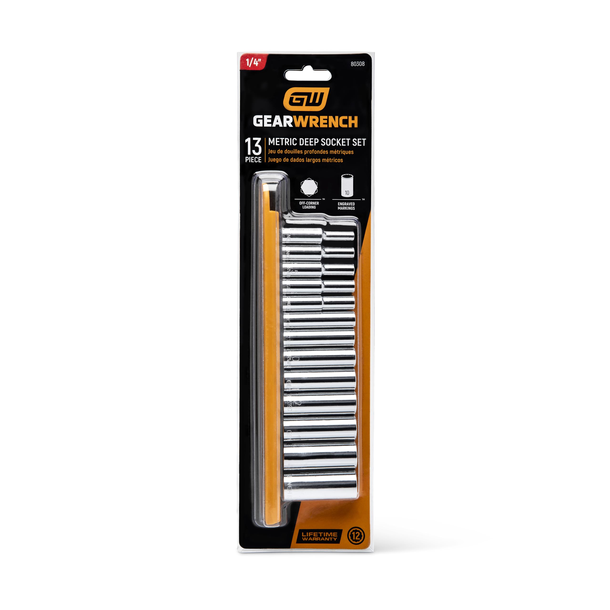 13 Pc. GEARWRENCH 1/4" Drive 12 Pt. Deep Socket Set, Metric - 80308