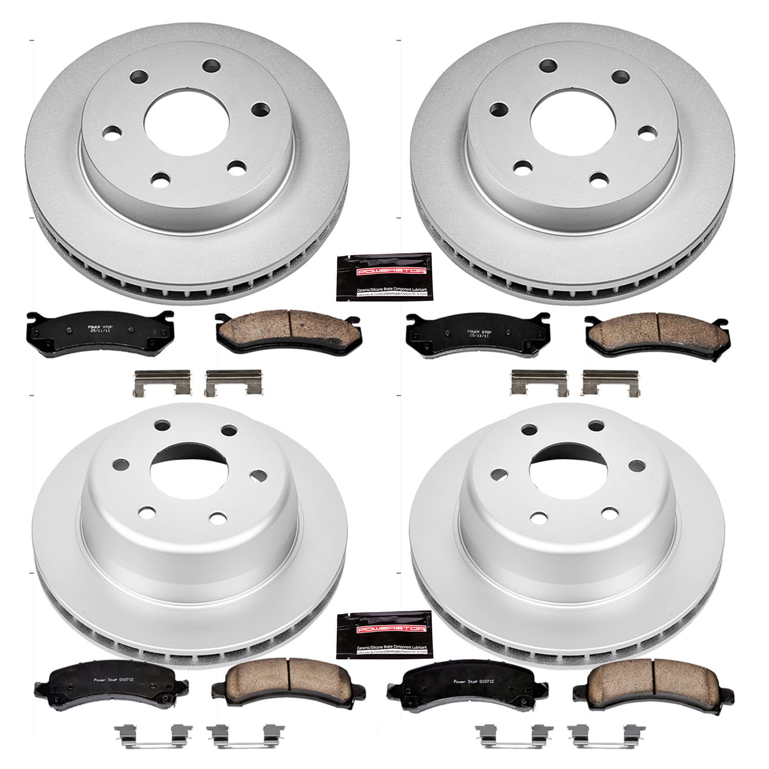 Power Stop CRK2016 Brake Rotor & Coated Ceramic Brake Pads- front & rear For Cadillac Escalade, Avalanche 1500, Express 1500, Suburban 1500, Tahoe, Savana 1500, Yukon, Yukon XL 1500 [Model Specific]