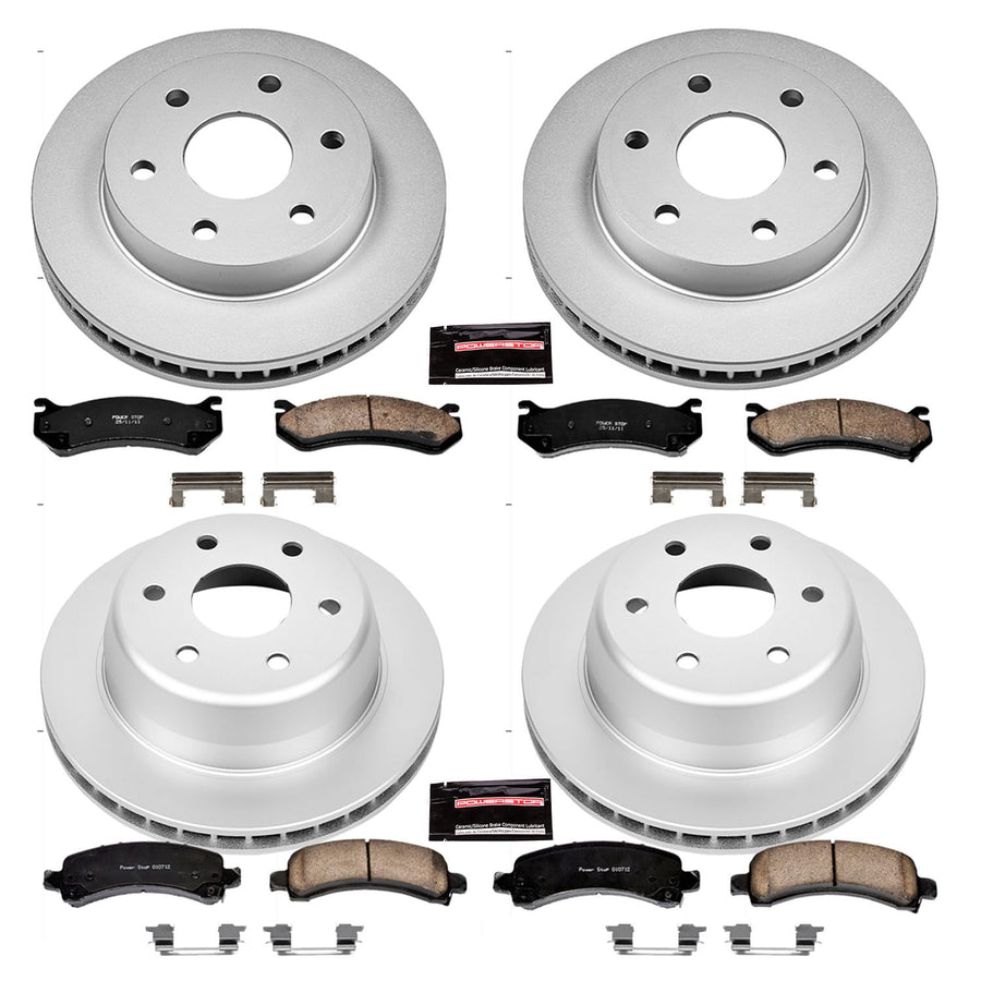 Power Stop CRK2016 Brake Rotor & Coated Ceramic Brake Pads- front & rear For Cadillac Escalade, Avalanche 1500, Express 1500, Suburban 1500, Tahoe, Savana 1500, Yukon, Yukon XL 1500 [Model Specific]