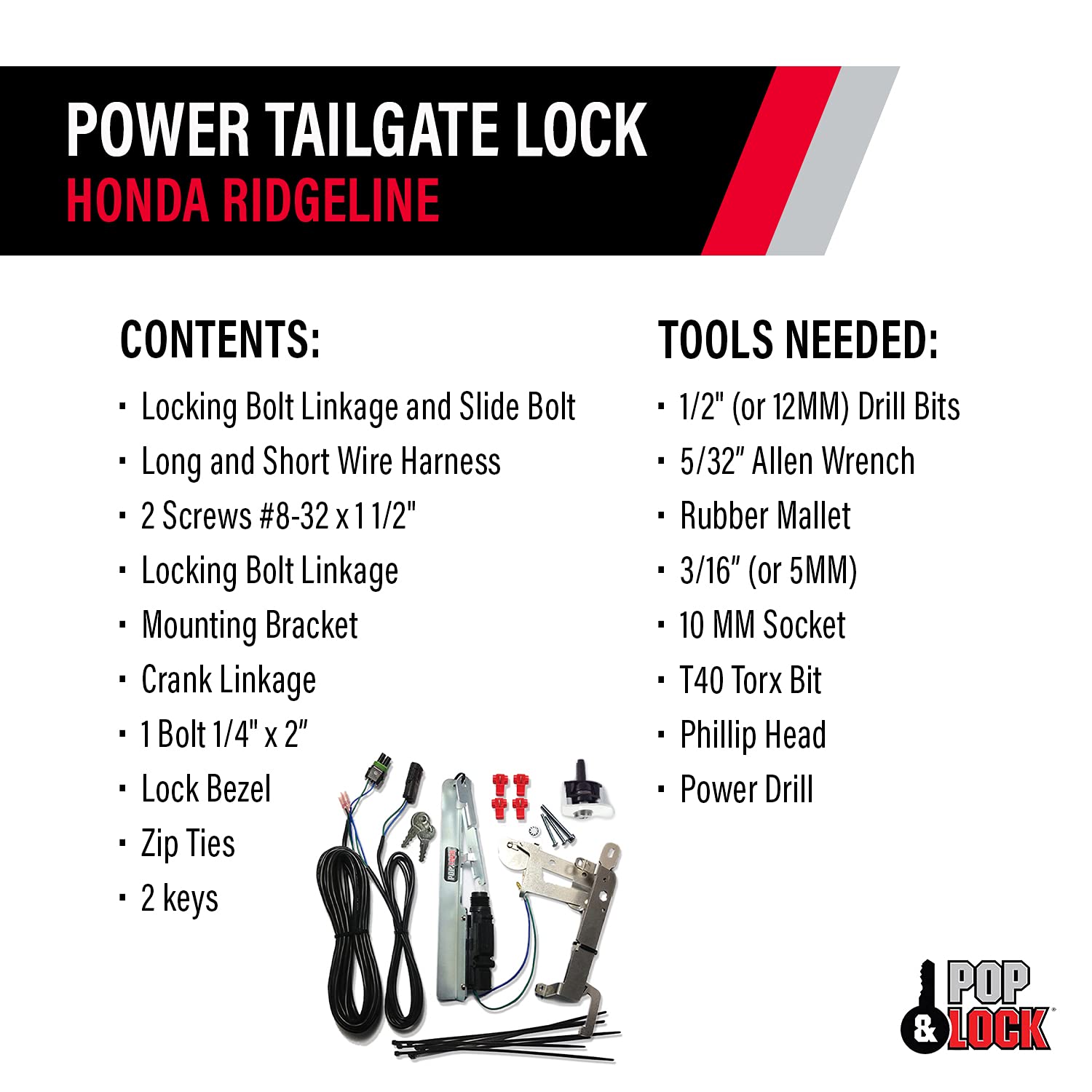 Smart Lock Combo Power Tailgate Lock – Pop & Lock for Honda Ridgeline, Fits 2005 to 2016 Models (Color White, PL8661)
