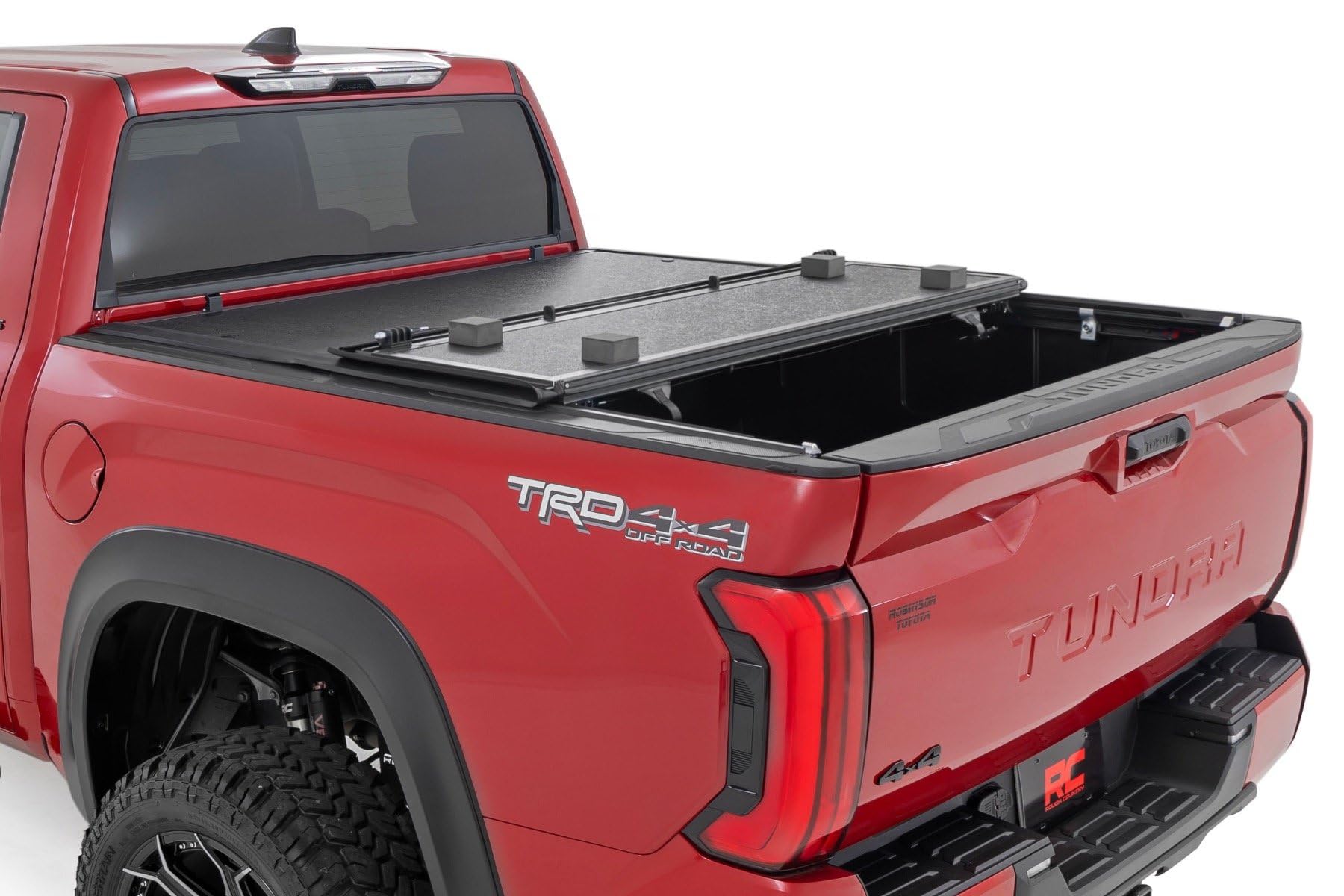 Hard Tri-Fold Tonneau Cover Rough Country for Toyota Tundra (2022-2026) - Low-Profile Aluminum Truck Bed Cover, Fits 5'7 Bed w/Cargo MGMT