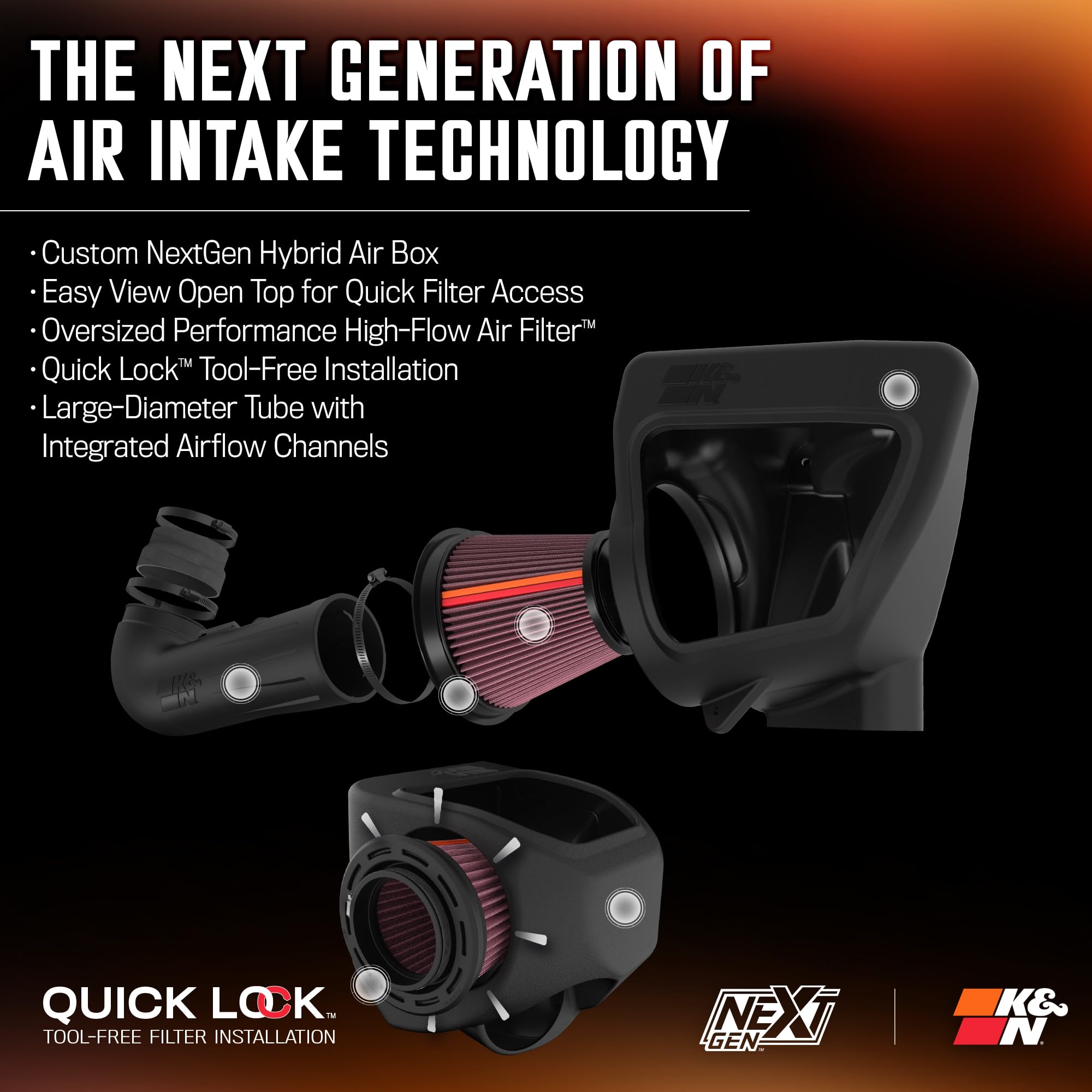 Cold Air Intake System K&N NextGen: High-Flow Cotton Filter: Compatible with 2016-2024 Chevrolet: Camaro SS, 50-3092