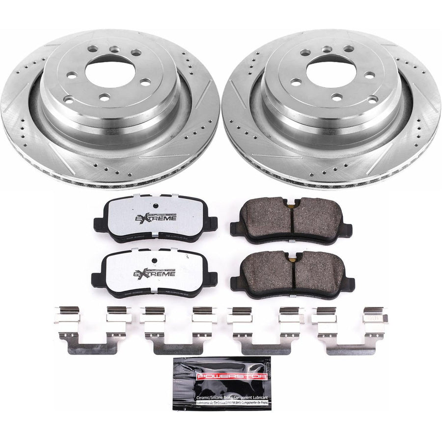 Rear Brake Kit Power Stop For 2006 2007 2008 2009 2010 2011 2012 Land Rover Range Rover - Truck & Tow Carbon Fiber Ceramic Brake Pads & Drilled and Slotted Rotors Replacement, K5624-36