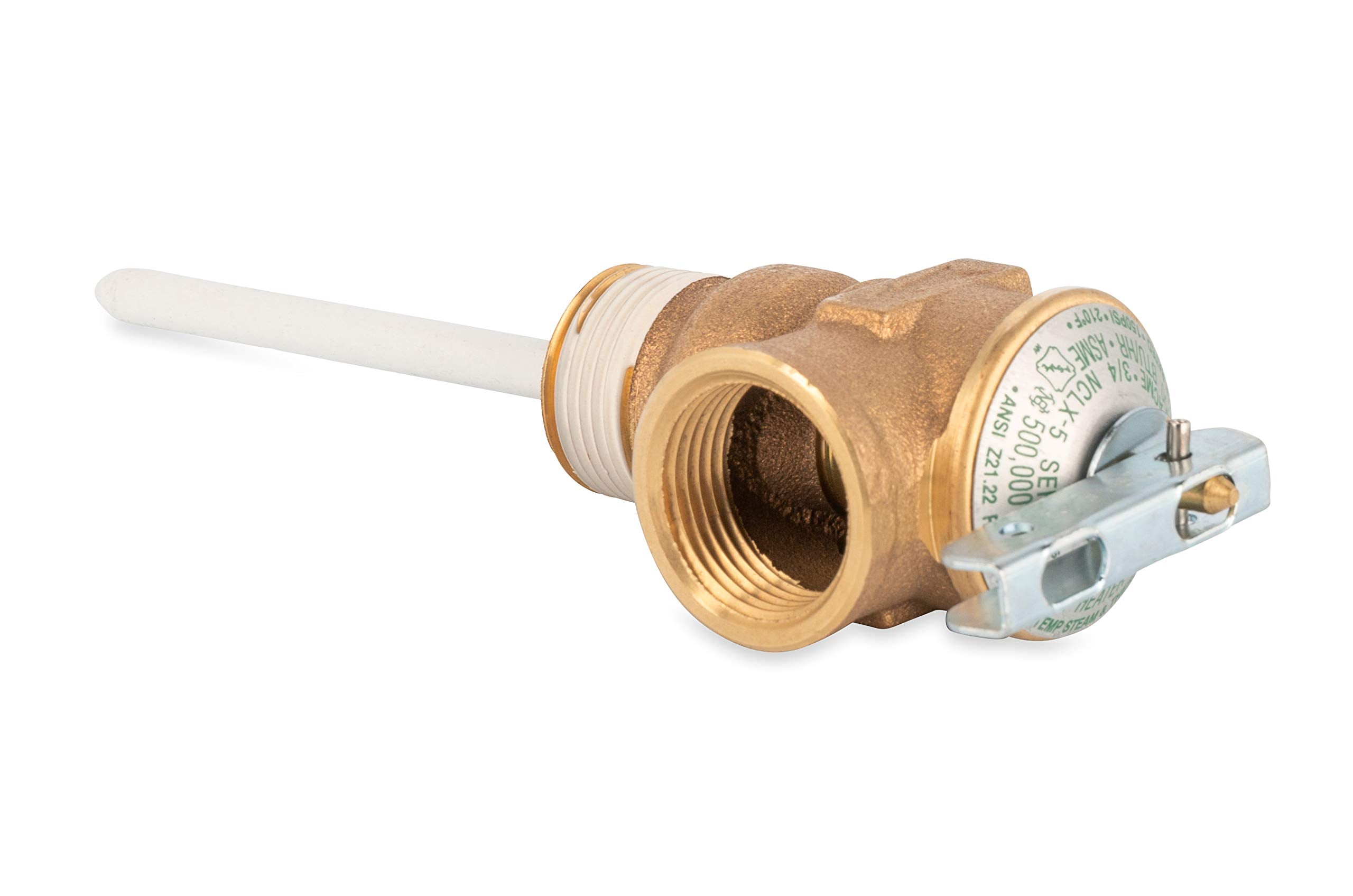 Automatic Temperature and Pressure Camco Relief Valve with Extension Probe and Lever | Features an All Brass Body with a Stainless Steel Pressure Spring | (10473)