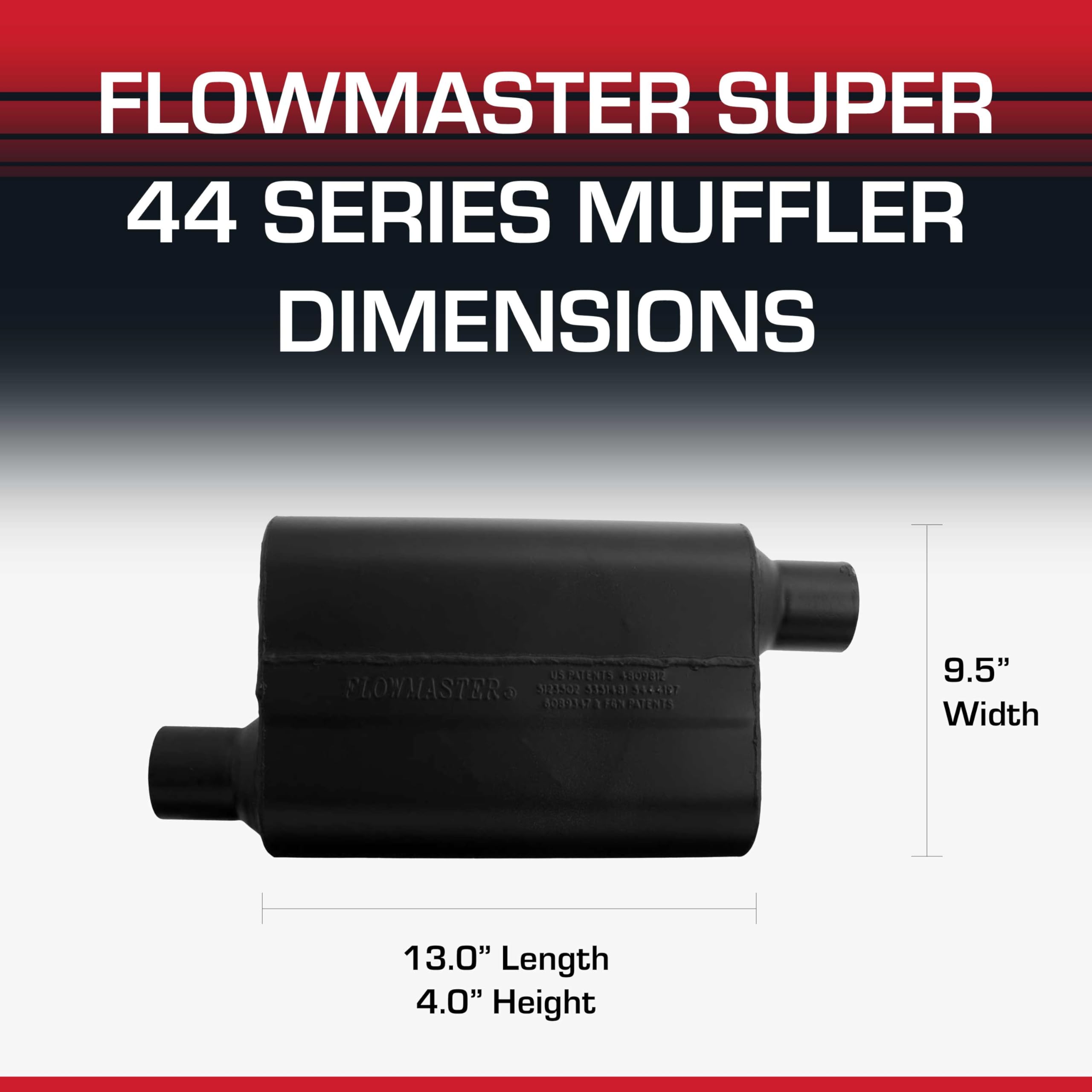 Flowmaster Super 44 Muffler Series – 2.50” - Offset In/Offset Out – Aggressive Sound – 16 Gauge Aluminized Steel – For Classic & Late Muscle Cars, Street Rods, Trucks, SUVs (942548)