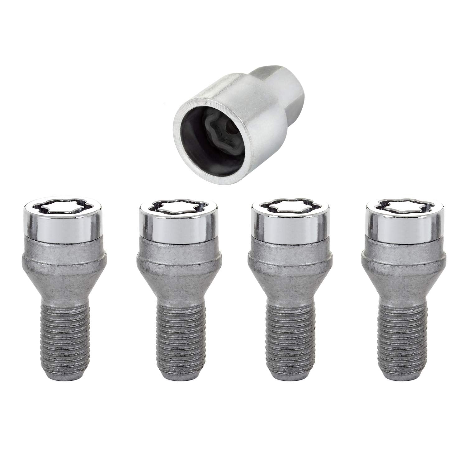 Chrome Bolt Style McGard Cone Seat Wheel Locks (M12 x 1.25) Set of 4 Locks / 1 Key (Pack of 1)