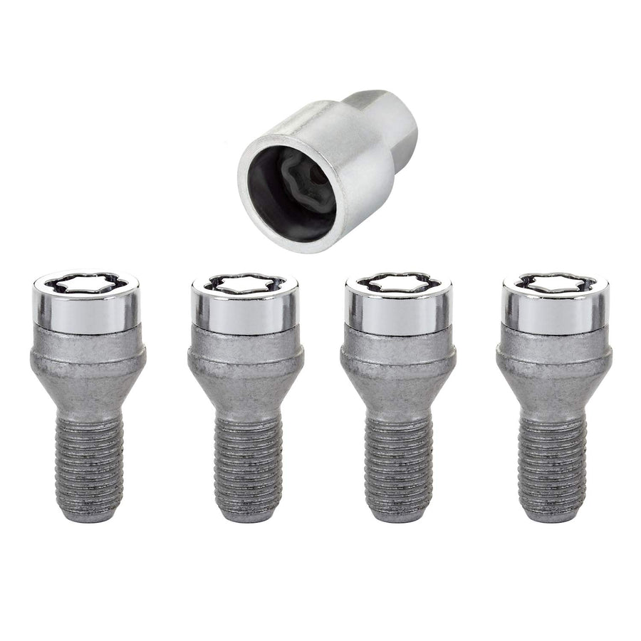 Chrome Bolt Style McGard Cone Seat Wheel Locks (M12 x 1.25) Set of 4 Locks / 1 Key (Pack of 1)