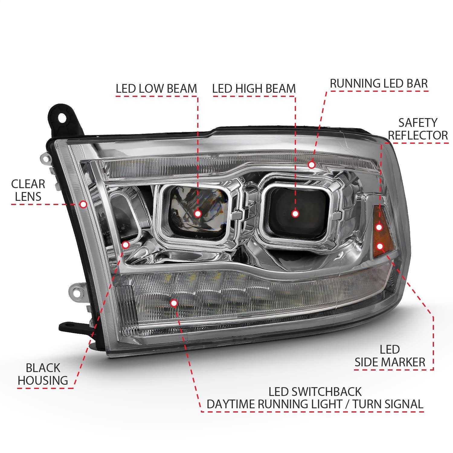 111441 Anzo USA Projector Headlamps Fits Dodge Ram 1500