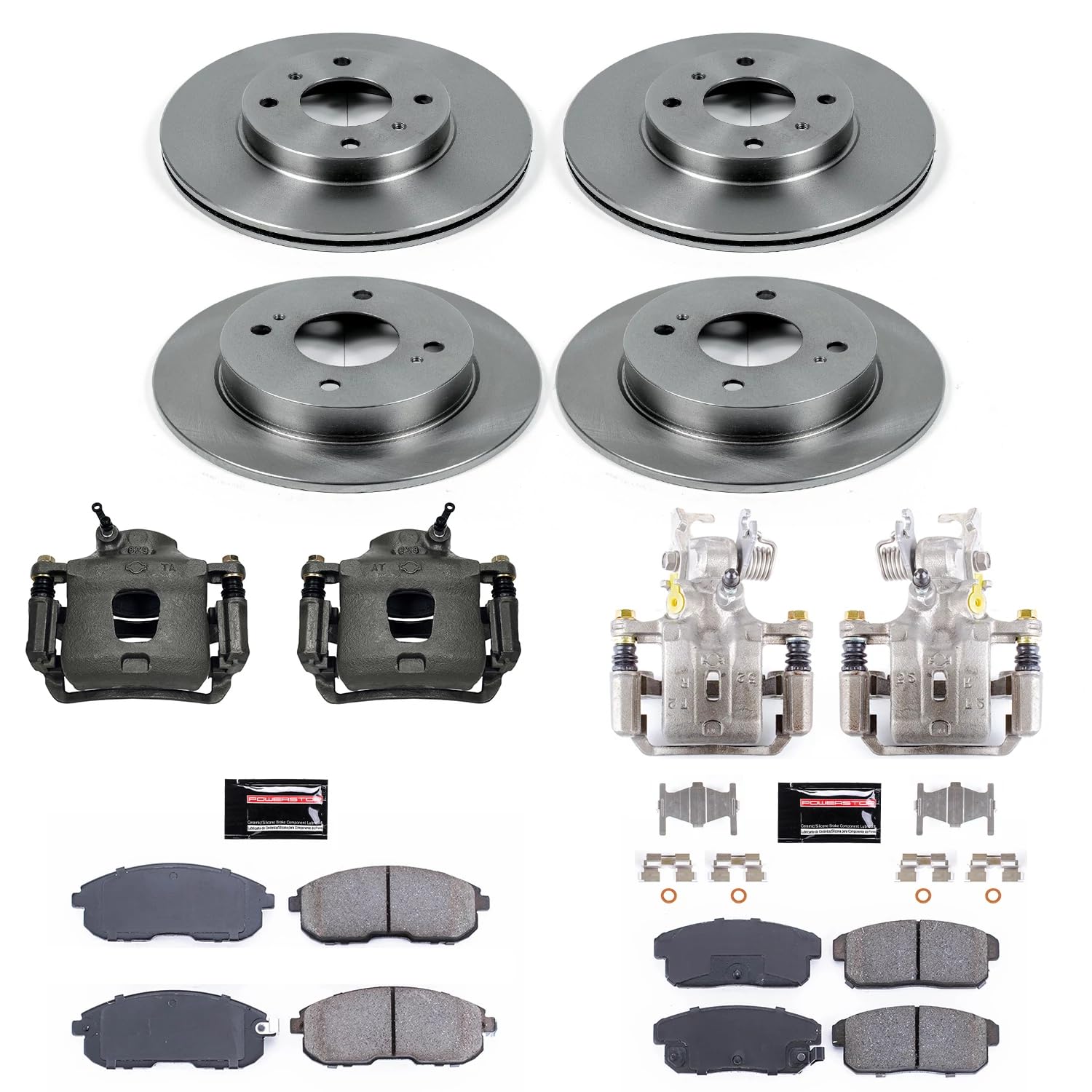 Power Stop KCOE751A Brake Caliper Kit Replacement Front and Rear - Brake Rotor, Brake Pads & Calipers For Nissan Sentra 2002-2006 [Model Specific]