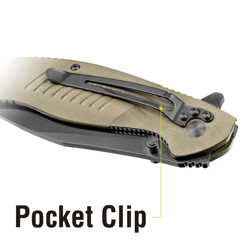 Morsa Kilimanjaro Folding Knife, 3.5-Inch 8Cr13MoV Stainless Steel Blade with Titanium Nitride Coating, G10 Handle, Flipper Opening with Dual Thumb Stud and Liner Lock – 910028