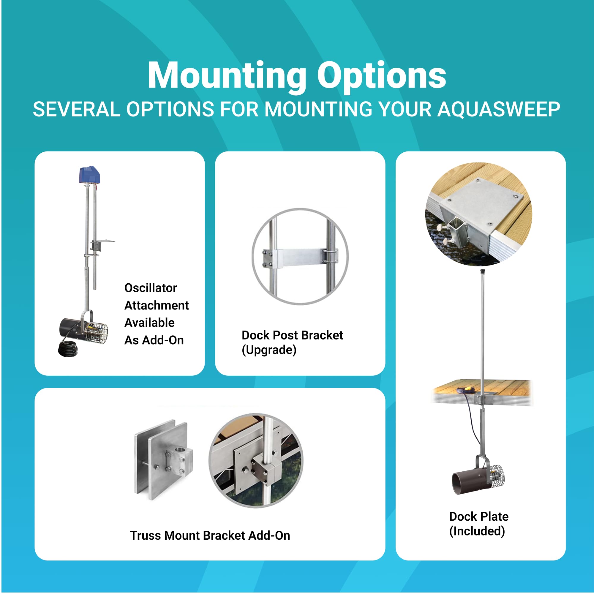 Scott Aerator 230V Muck Blaster 3/4 Horse Power - 50ft Cord | Aquasweep w/Dock Mount | Water Circulator | Water Agitator | Water Mover | Muck Blower | Made in USA
