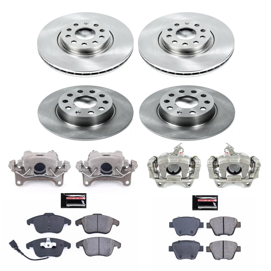 Power Stop KCOE5803 Replacement Autospeciality Front and Rear Caliper Kit- OE Rotors, Ceramic Brake Pads, Calipers For Volkswagen Passat 2012-2015 [Model Specific]