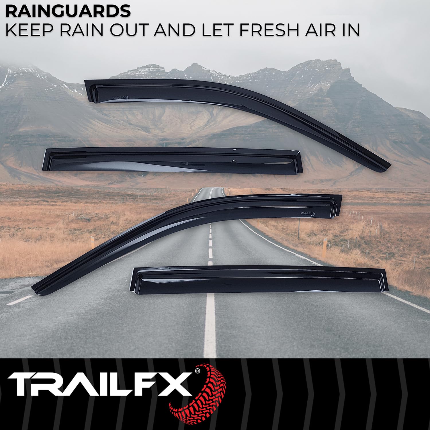 TrailFX Acrylic Rainguards Low Profile Fits 2022-2025 Jeep Grand Tape-On Smoke Window Vents Cherokee Outside Channel Mount Set of 4 Rainguard Window Vents TrailFX 4334H