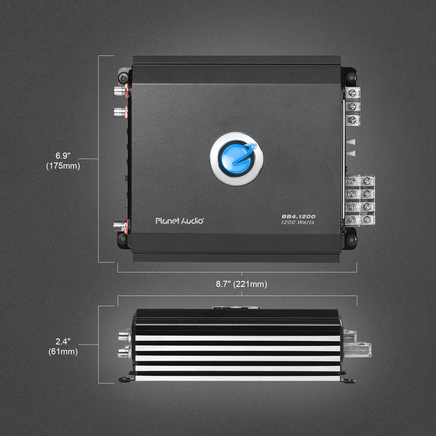 Planet Audio 4 Channel BB4.1200 Class D Car Amplifier - 1200 Watts, Full Range, 2-4 Ohm Stable, Mosfet Power Supply, Bridgeable