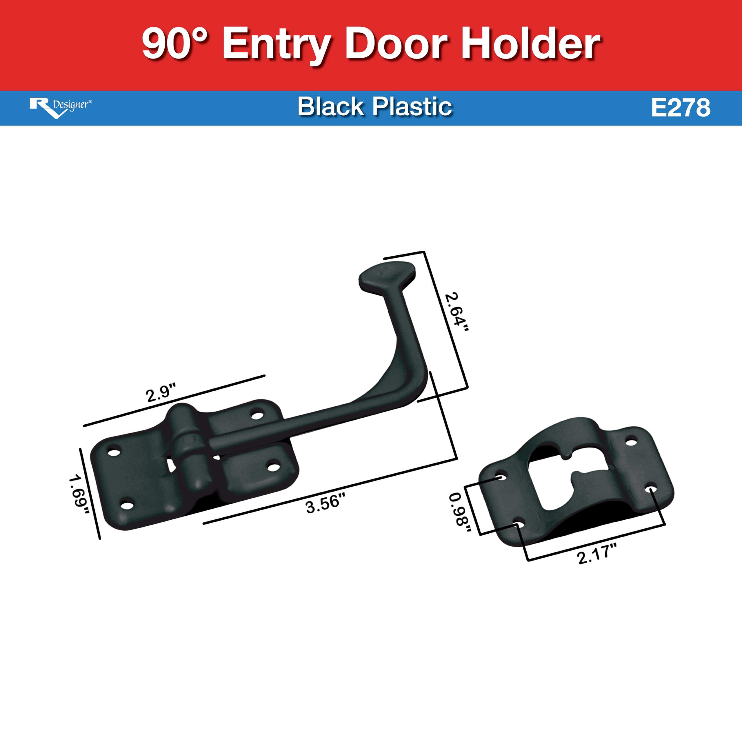 Entry Door Holder RV Designer Collection E278 90 Degree Blk, Black