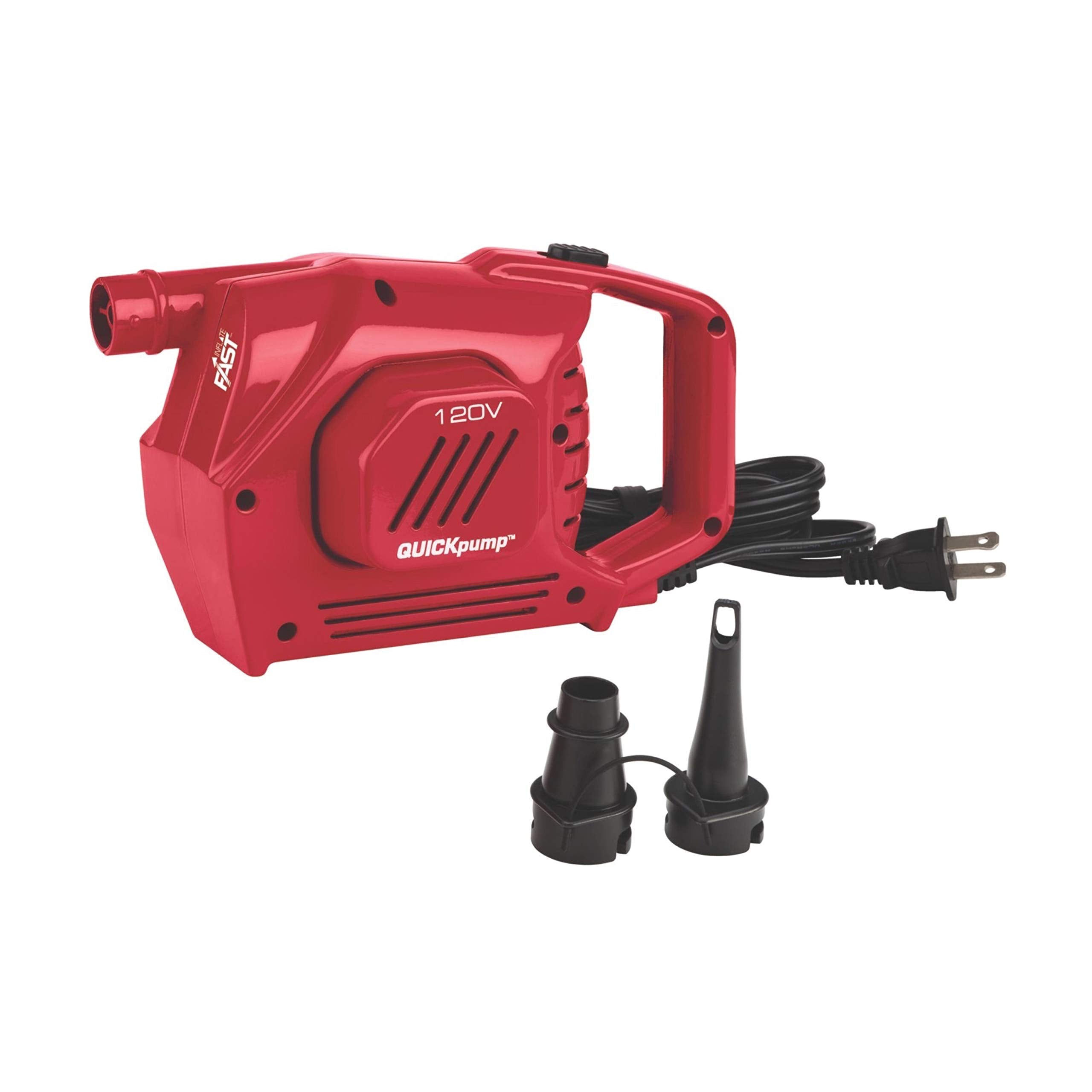 Coleman Portable QuickPump Air Pump for Air Beds, Inflatables & Sports Equipment, Power Versatile Options (Battery, Rechargeable, 12-Volt, 120-Volt)
